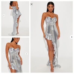 Fashion Nova Always Dancing Sequin Maxi Dress - Silver Sz: M